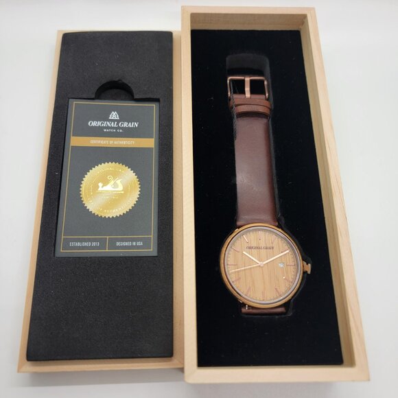 New Original Grain Men Watch Whiskey Espresso Minimalist 40mm Italian Leather - Picture 10 of 16